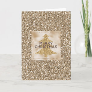 Teddy Bear Brown Gold Glitter Christmas Card