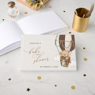 Teddy Bear, Brown Hot Air Balloon, Baby Shower Guest Book