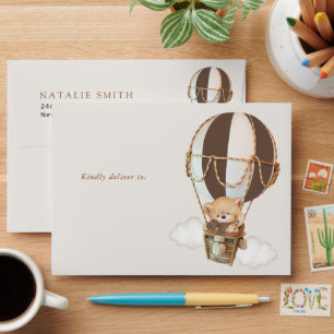 Teddy Bear, Brown Hot Air Balloon, Birthday Envelope