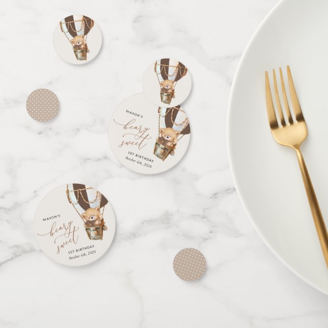 Teddy Bear, Brown Hot Air Balloon, First Birthday Confetti (Group)