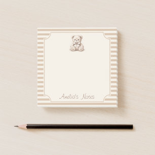 Teddy Bear Brown Stripes and Kid Name Script Post-it Notes