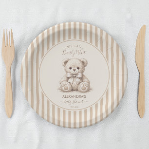 Teddy Bear & Brown Stripes Bearly Wait Baby Shower Paper Plate