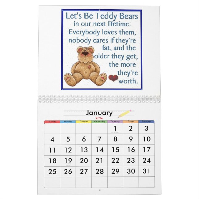 Teddy Bear Calendar (Jan 2026)