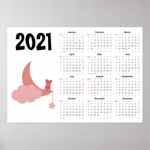 Teddy bear Calendrier 2021 Poster - Dimanche début