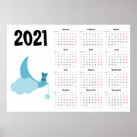 Teddy bear Calendrier 2021 Poster - Lundi début