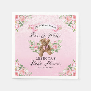 Teddy Bear Can Bearly Wait Pink Girl Baby Shower  Napkin