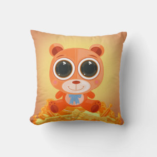 Teddy Bear - Candy Orange Throw Pillow