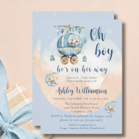 Teddy Bear Celestial Oh Boy Baby Shower Invitation
