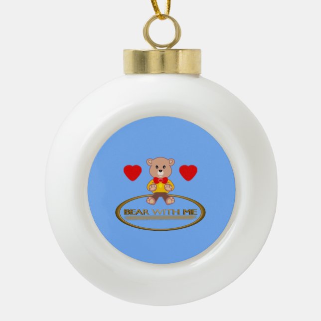 Teddy Bear  Ceramic Ball Christmas Ornament (Front)