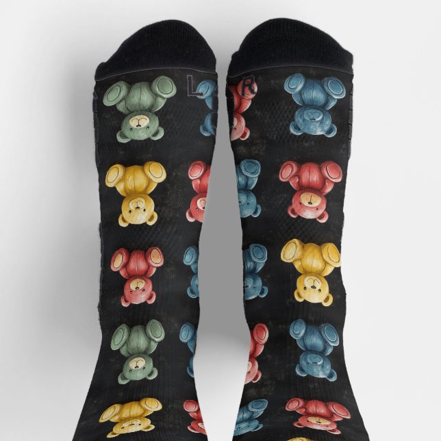 Teddy Bear Chalk Drawing Pattern Black Socks (Top)