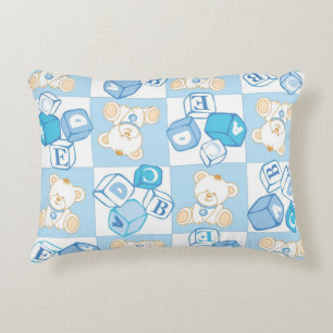 Teddy bear checked pattern decorative pillow