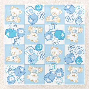 Teddy bear checked pattern glass coaster