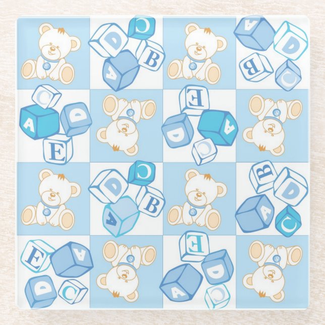 Teddy bear checked pattern glass coaster (Front)