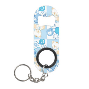Teddy bear checked pattern keychain bottle opener