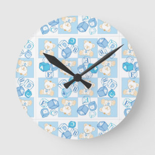 Teddy bear checked pattern round clock
