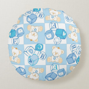 Teddy bear checked pattern round pillow