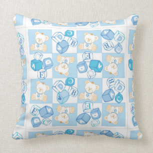 Teddy bear checked pattern throw pillow