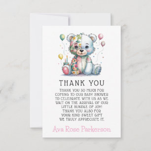 Teddy Bear Chic Girl Baby Shower Thank You  Card
