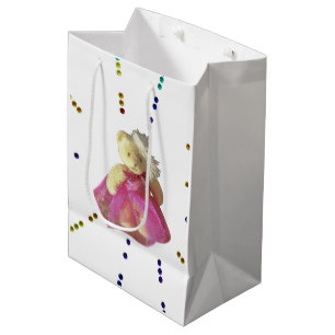 Teddy bear child girl pink party birthday gift medium gift bag