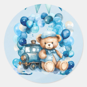 Teddy Bear Cho Cho Train Boy Baby Shower Classic Round Sticker