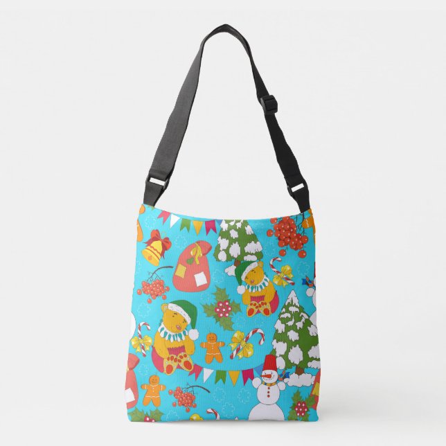 Teddy Bear Christmas: Kid-Friendly Pattern. Crossbody Bag (Front)