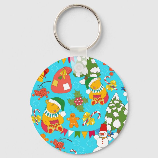 Teddy Bear Christmas: Kid-Friendly Pattern. Keychain (Front)