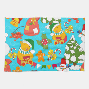 Teddy Bear Christmas: Kid-Friendly Pattern. Kitchen Towel