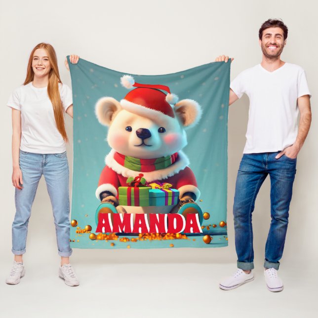 Teddy Bear Christmas Personalized Kids Fleece Blanket (In Situ)