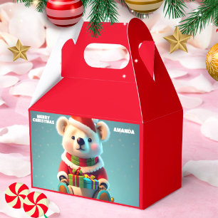 Teddy Bear Christmas Personalized Kids Party Red Favor Box