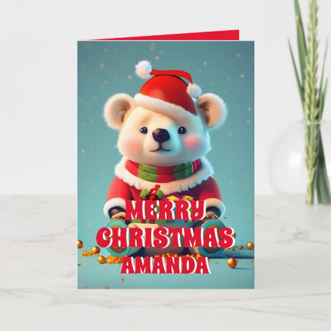 Teddy Bear Christmas Personalized Kids Photo Holiday Card (Front)