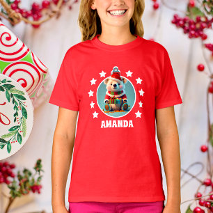Teddy Bear Christmas Personalized Kids Red T-Shirt