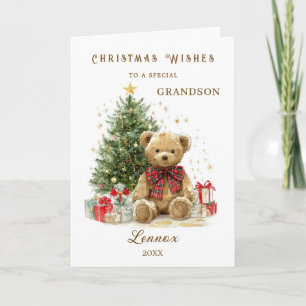 Teddy Bear Christmas Tree Grandson Holiday Card