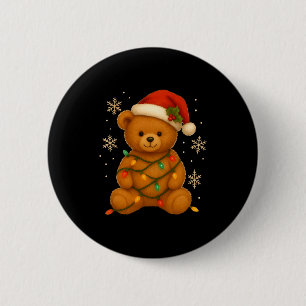 Teddy Bear Christmas Tree Lights Santa Hat For Bea 2 Inch Round Button