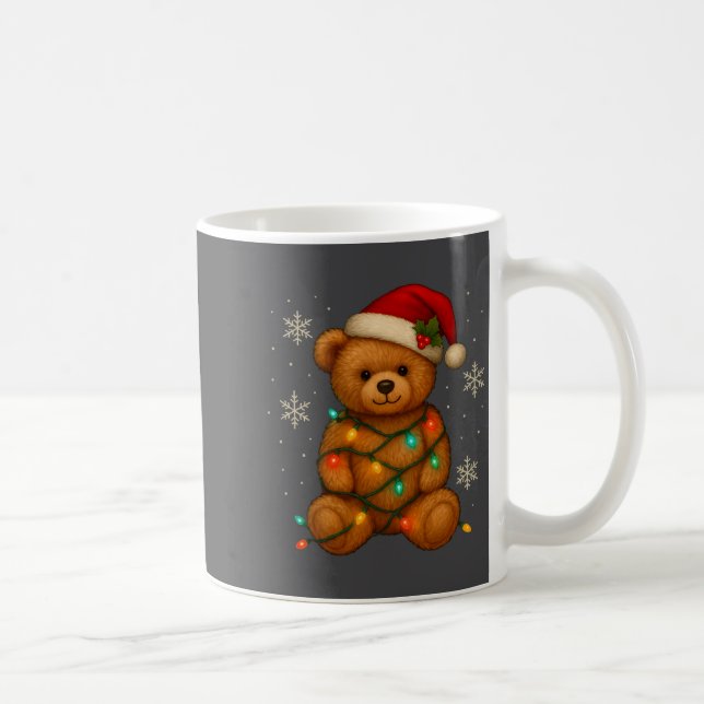 Teddy Bear Christmas Tree Lights Santa Hat For Bea Coffee Mug (Right)