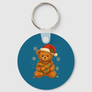 Teddy Bear Christmas Tree Lights Santa Hat For Bea Keychain