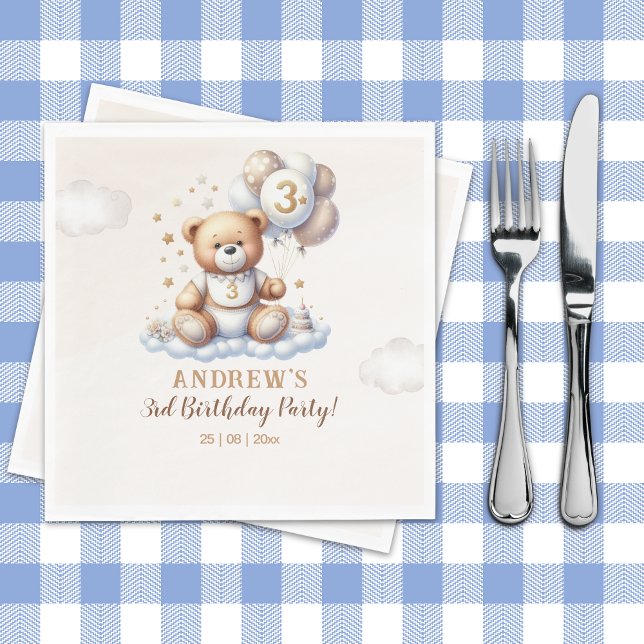 Teddy Bear Cloud – 3rd Birthday Party Decor Napkin (Creator Uploaded)