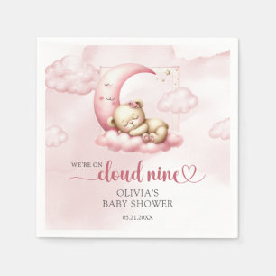 Teddy bear cloud nine pink girl baby shower napkin