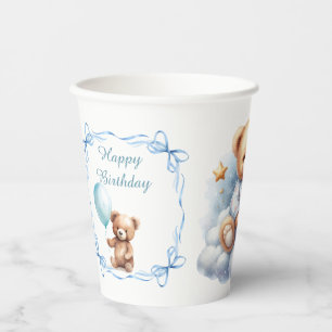 Teddy Bear Colourful Balloon Beary First Birthday Paper Cups