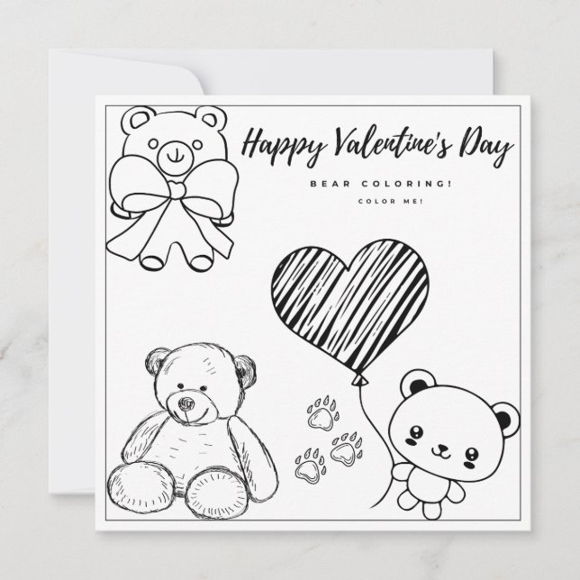 Teddy Bear Colouring Page Girl Card Valentine's Da (Front)