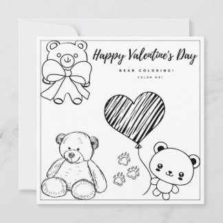 Teddy Bear Colouring Page Girl Card Valentine's Da
