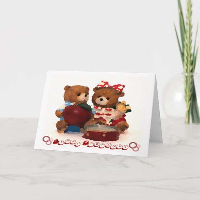 Teddy bear couple happy birthday card (Front)
