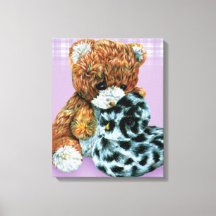 Teddy bear cuddles canvas wrap purple print