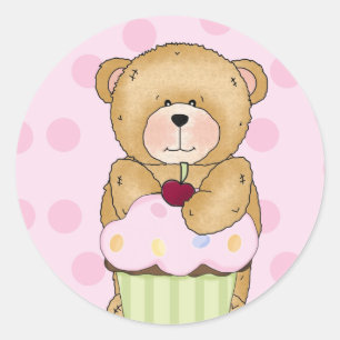 Teddy Bear Cupcake Party Classic Round Sticker