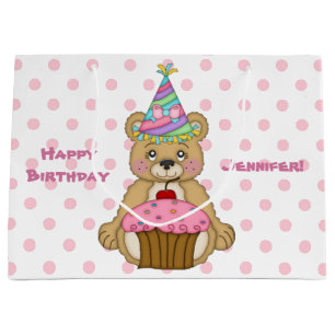 Teddy Bear Cupcake Pink Personalized Large Gift Bag