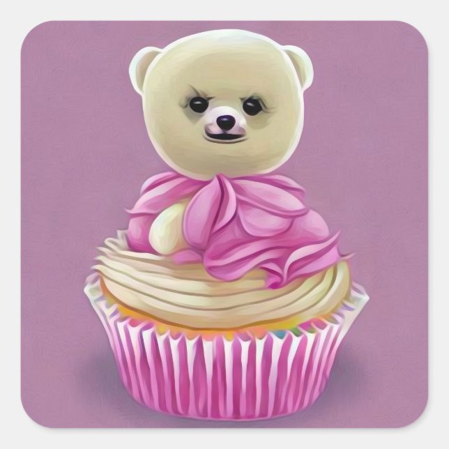 Teddy Bear Cupcake Square Sticker (Front)