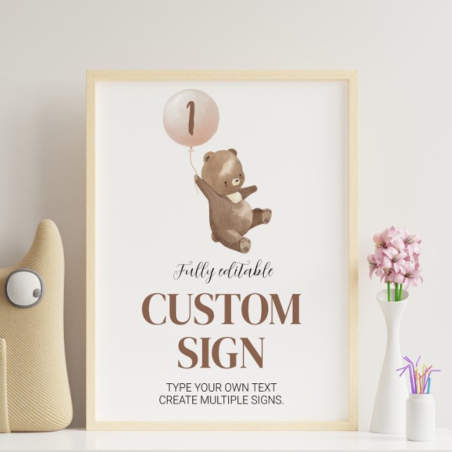 Teddy Bear Custom Table Sign Birthday Baby Shower (Creator Uploaded)
