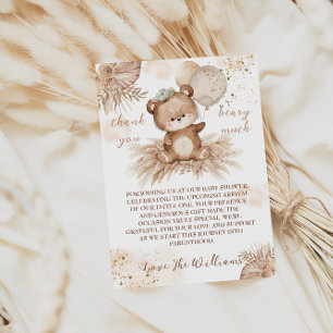 Teddy Bear Cute Beige Pampas Baby Shower Thank You Card