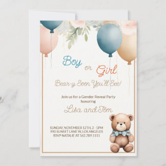Teddy Bear: Cute Gender Reveal Invitation