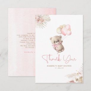 Teddy Bear Cute Girl Baby Shower Thank You Card