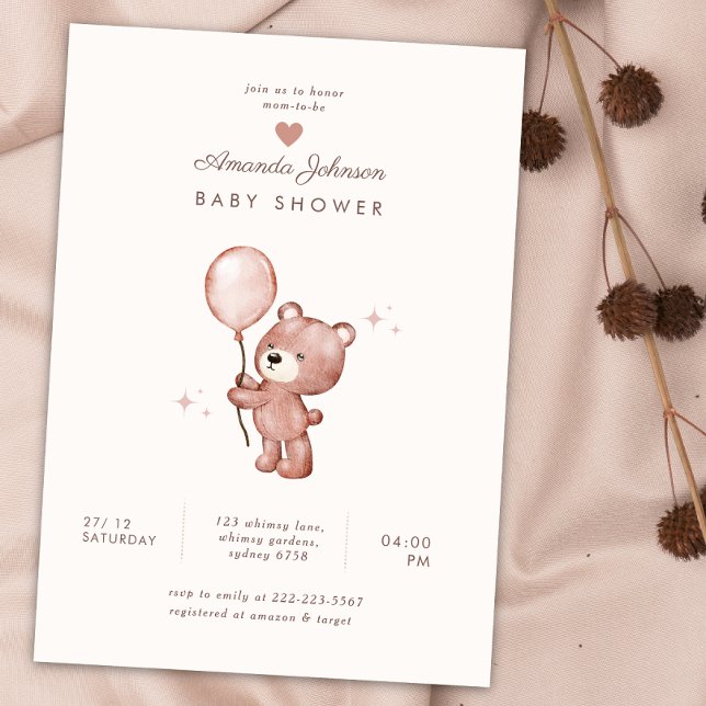 Teddy bear cute heart baby shower invitation (Creator Uploaded)